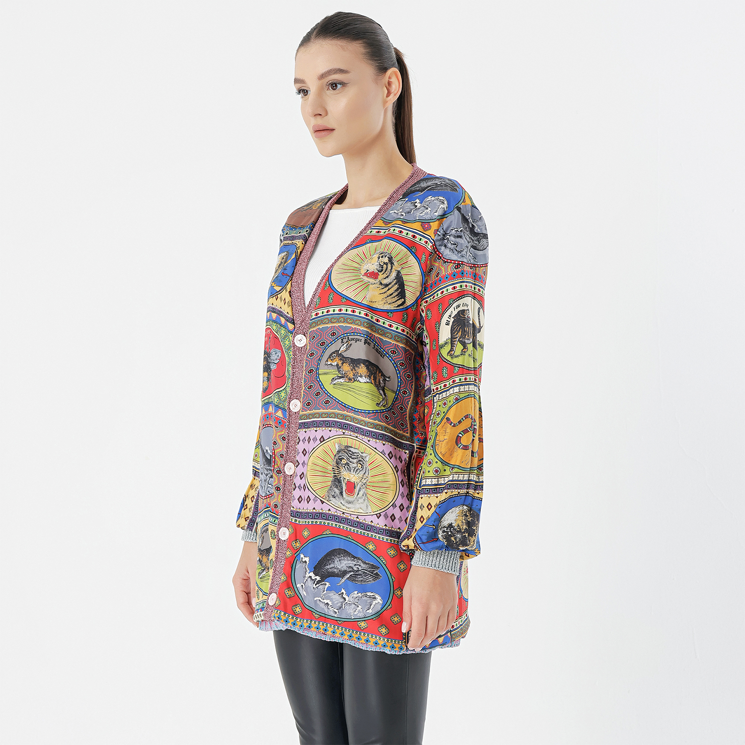 Gucci - Multicolor Lurex Knit Reversible Button Cardigan